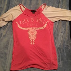 Rock and roll denim steer head top